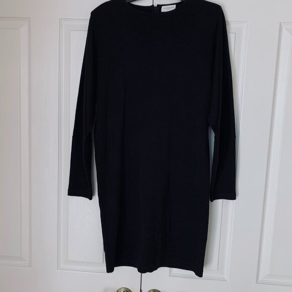 LIZ CLAYBORNE Fine Knit Black Sheath Sweater Dress Long Sleeves LBD Sz M - Picture 10 of 12